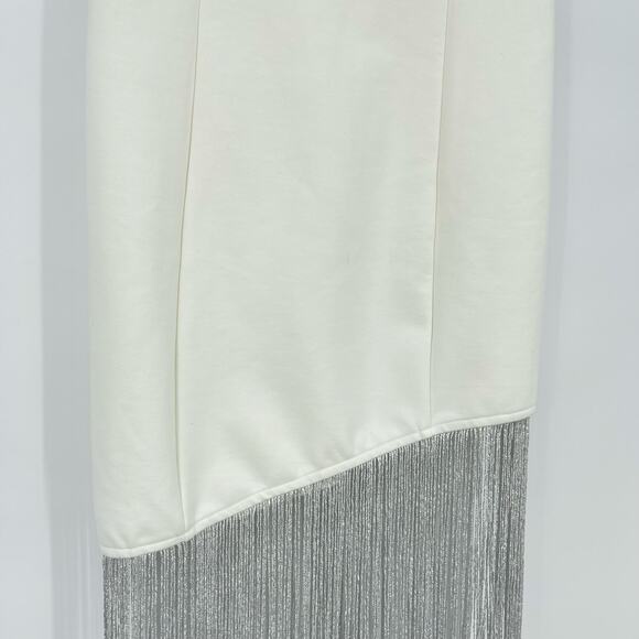 superdown | NWT Cleo Strapless Dress in White Ponte Silver Fringe Tube Mini M - Picture 7 of 15